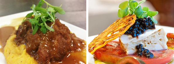 Ruffino's serves pork cheeks (left) and burrata stuffed with foie gras mousse (right).