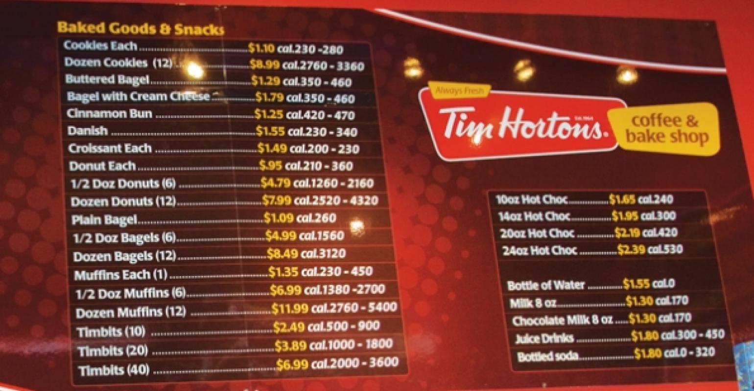 Menu  Tim Hortons