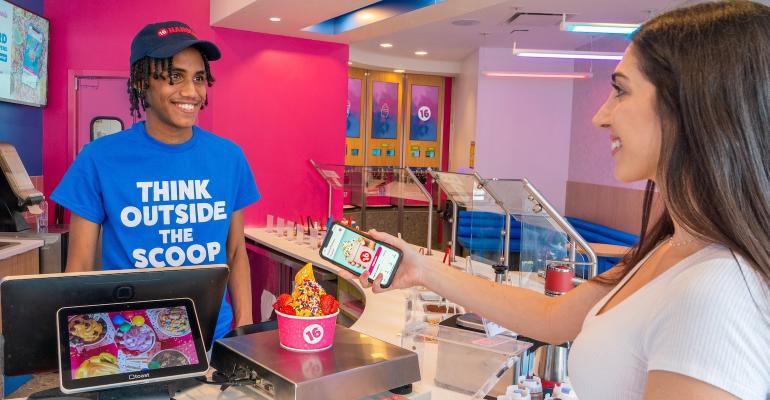 16 Handles interior with customer and employee