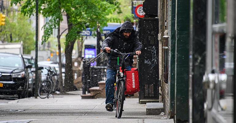 Grubhub delivery on a bike