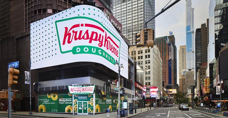 Krispy Kreme Times Square exterior with sign