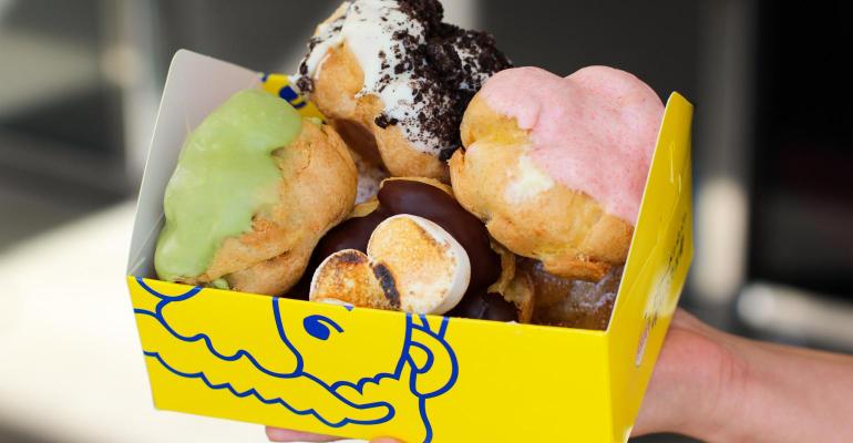 A box full of Bear Papa's cream puffs