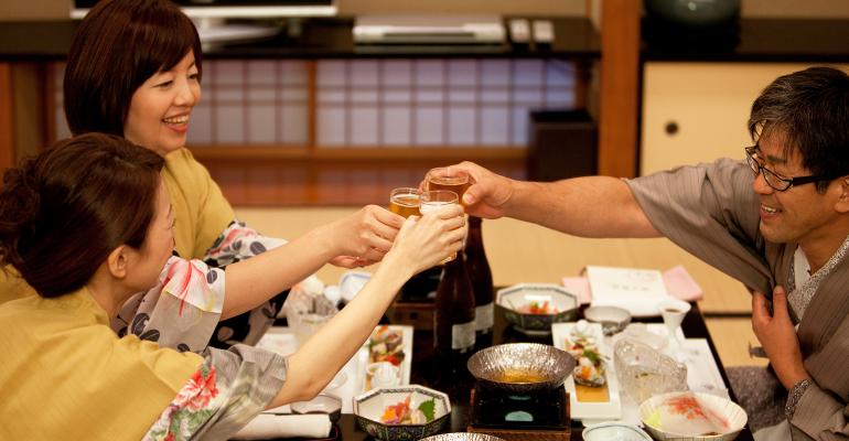 happy family at a restaurant